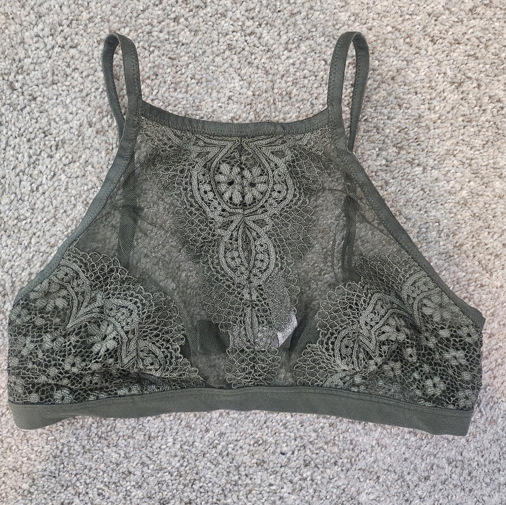Lace Halter Bralette in Olive Green - Picture 4 of 11